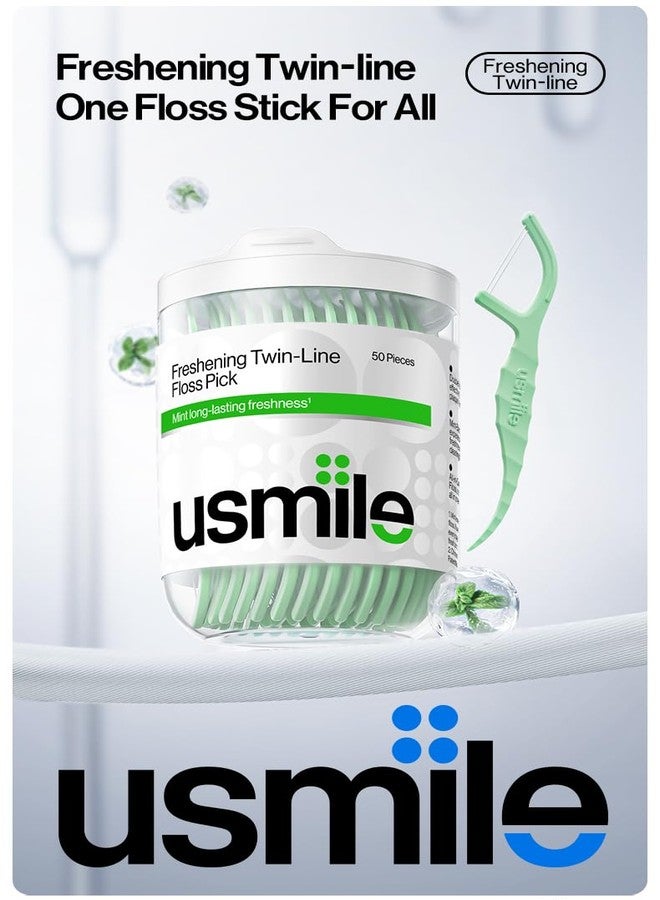 يو سمايل أعواد تنظيف الأسنان من يو سمايل، 50 عودًا، بنكهة النعناع المنعشة، لطيفة على اللثة، تنظيف يدوم طويلًا، أعواد تنظيف الأسنان للعناية اليومية بالفم - Image 2